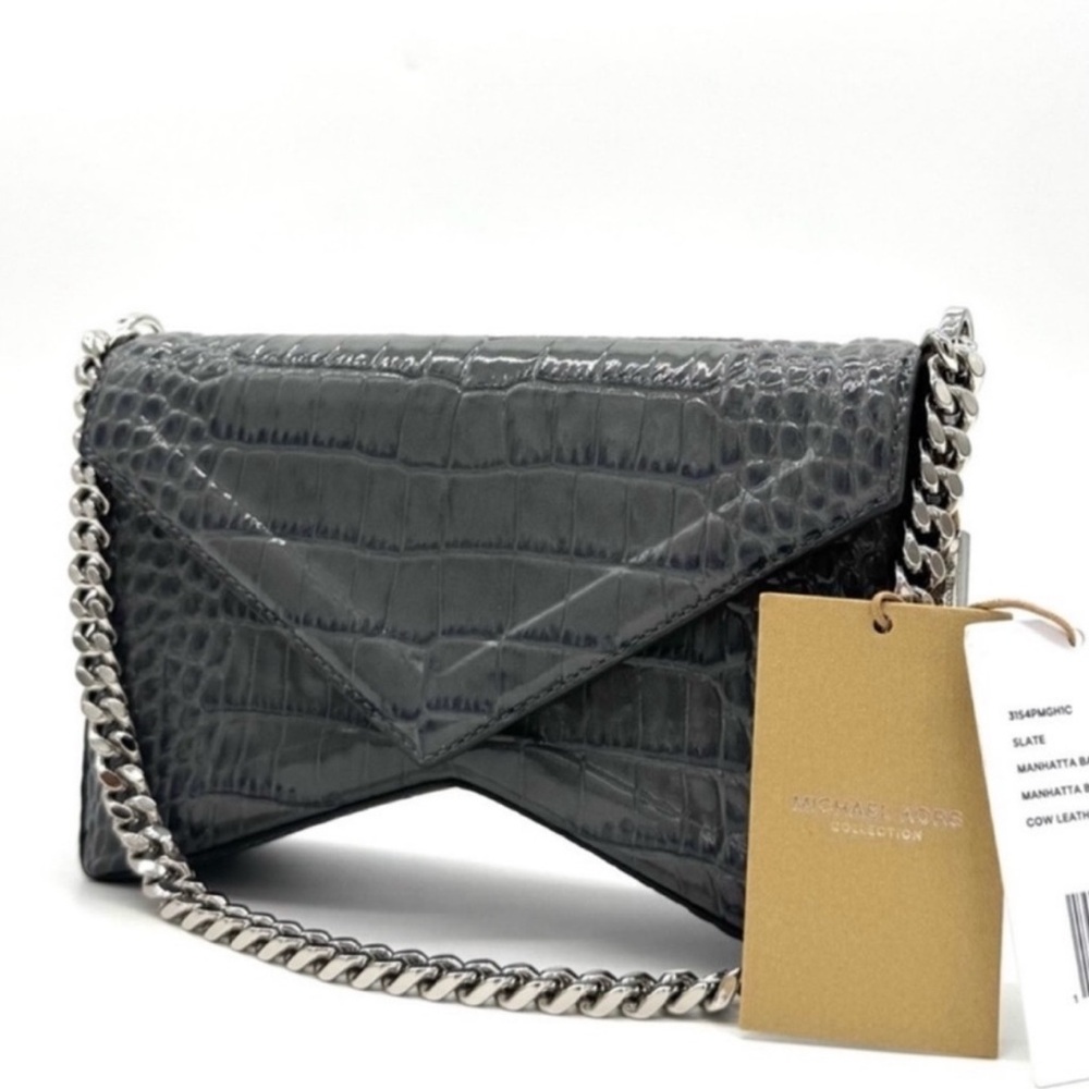 Michael Kors Collection Manhattan Medium Crocodile Embossed Patent Leather Bag